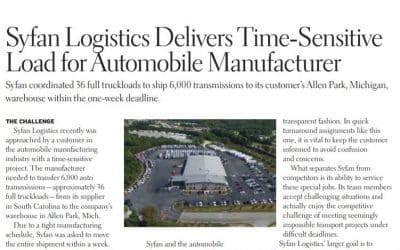 Syfan Logistics Delivers Time-Sensitive Load for Automotive Manufacturer